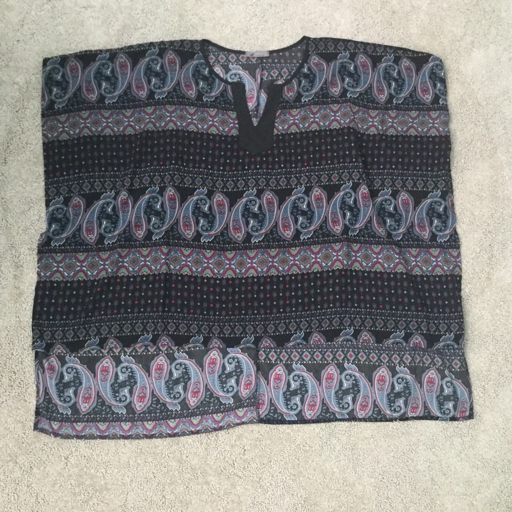West Kei Black, Blue Paisley Poncho Shawl Size L Layer Trendy Fall Winter